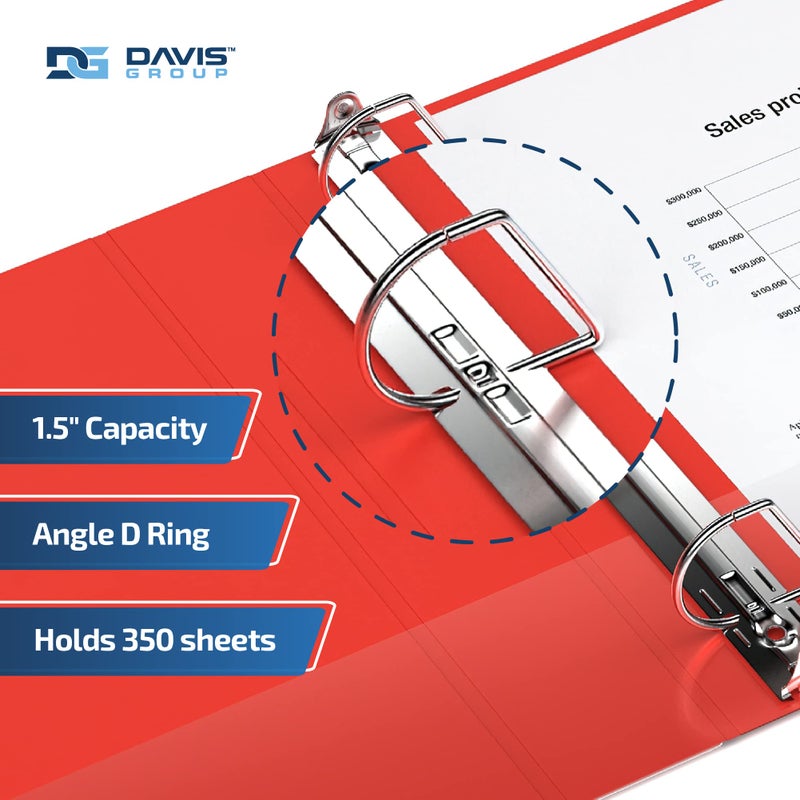 Davis Group Premium Economy 1.5-Inch Binders, 3-Ring Binders for School, Office, or Home, Colored Binder Notebooks, Pack of 6, D Ring, Red - Image 2